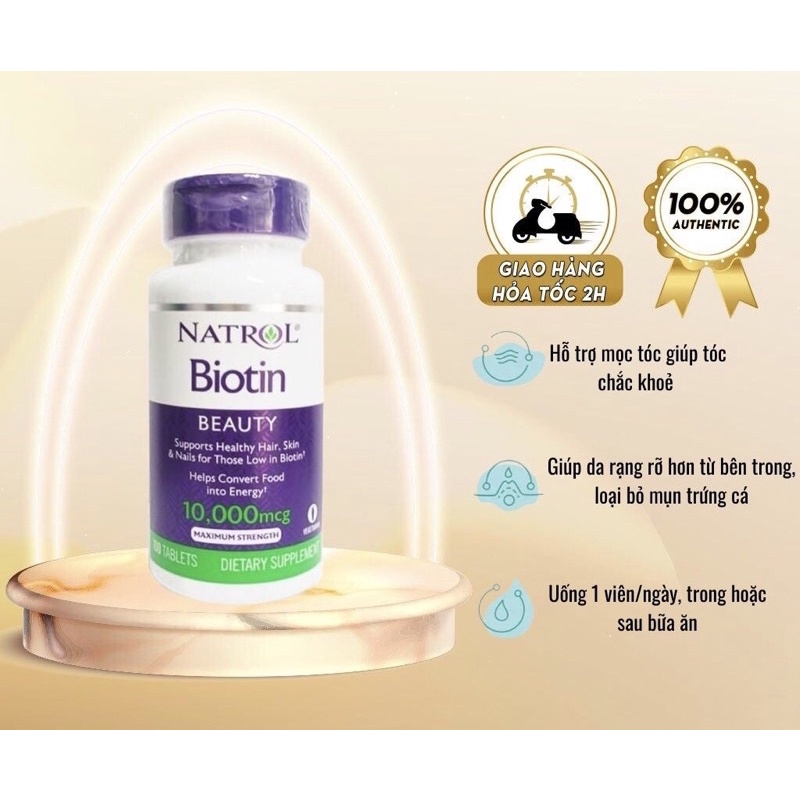 {Chính Hãng} Viên Uống Natrol Biotin 10000 Mcg hộp 100 Viên Của Mỹ - Biotin 10.000 mcg