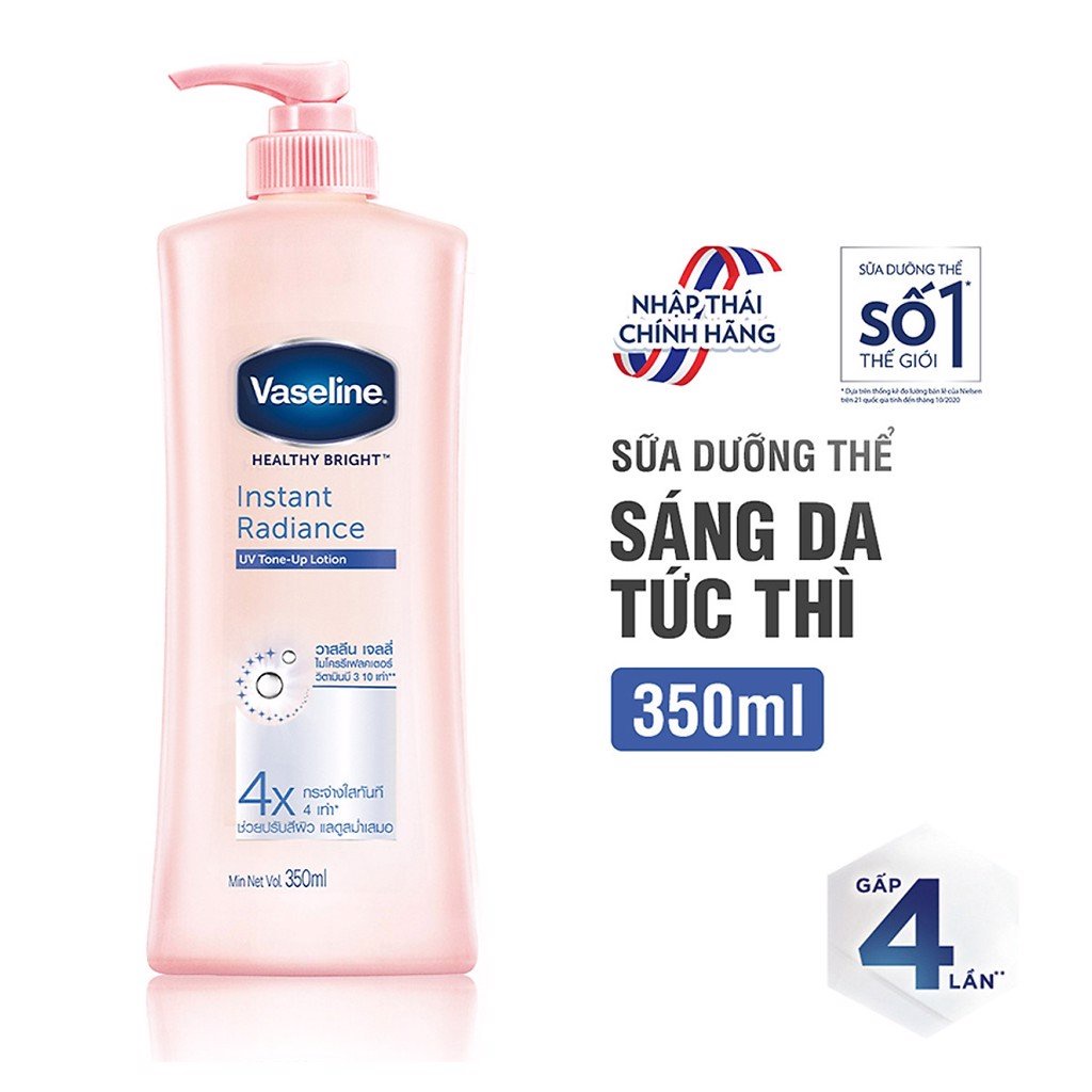 Sữa Dưỡng Thể Vaseline Healthy Bright Insta Radiance UV Tone-Up Lotion Nâng Tông Sáng Da Tức Thì 200ml/350ml