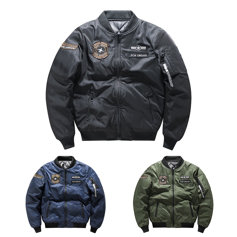 Áo Khoác Bomber Quân Đội Có Đệm Cotton Dày Plus Size Cho Nam