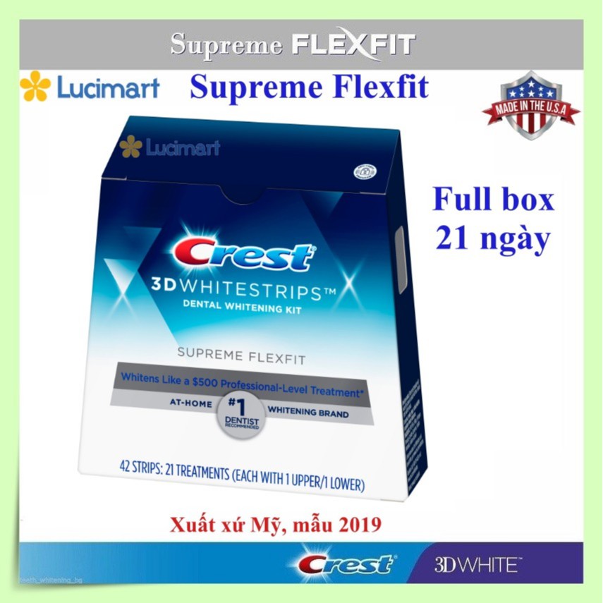 Miếng dán trắng răng Crest 3D White Supreme Flexfit full box 21gói