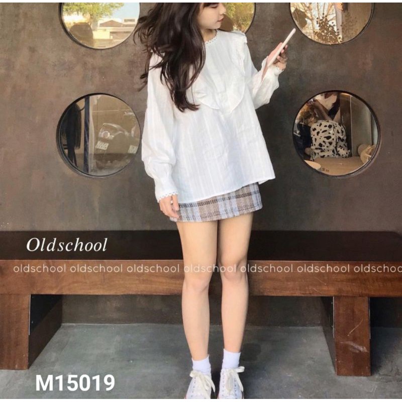 SET ÁO PEPLUM TRẮNG VIỀN BÈO + C.V CARO
