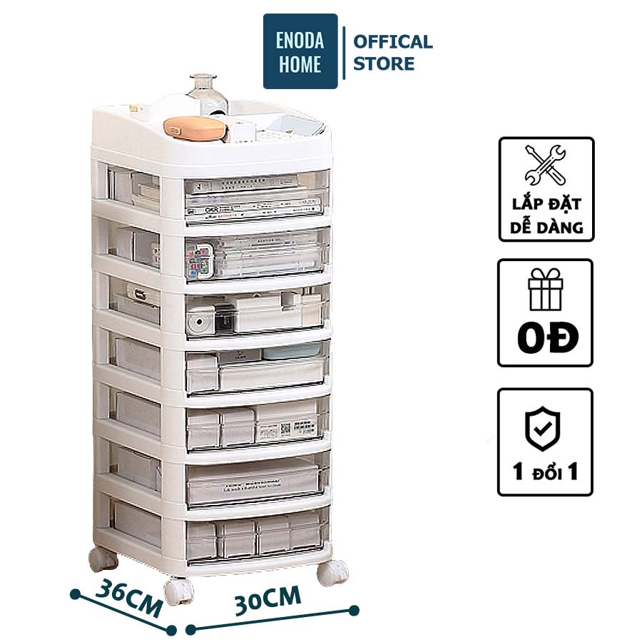 Tủ Nhựa Đựng Đồ Trong Suốt, Tủ Nhựa Đựng Mĩ Phẩm, Lưu Trữ Đồ Đạc Có Bánh Xe Enoda Home TUN-003