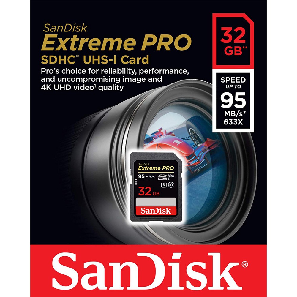 Thẻ nhớ Máy Ảnh SDHC SanDisk Extreme Pro U3 V30 633X 32GB 95MB/s (Đen)