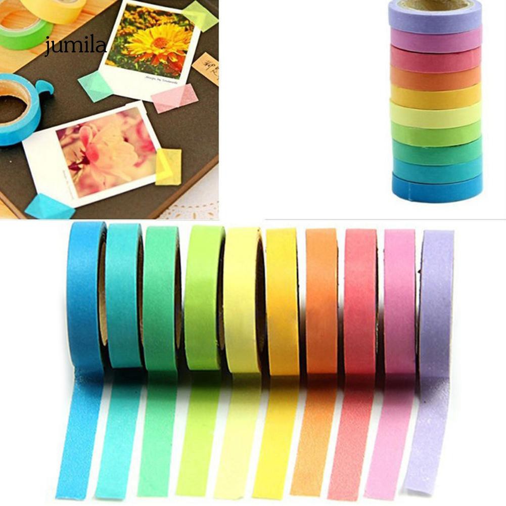 Bộ 10 cuộn giấy dán nhiều màu sắc tự dính 5m