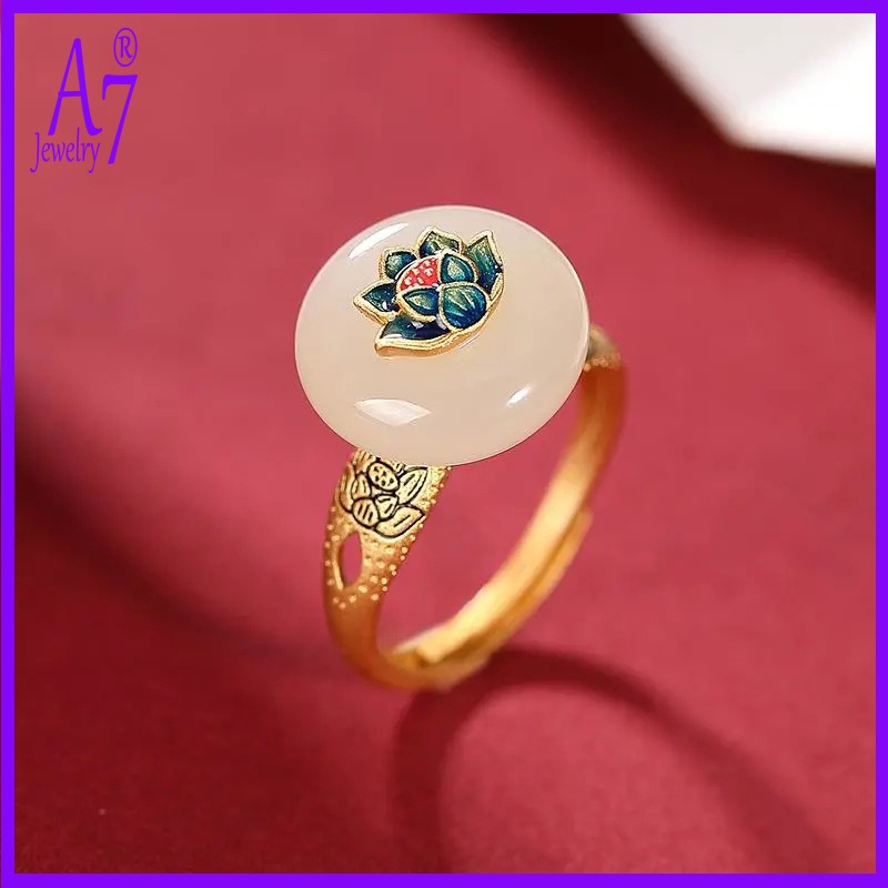 Nhẫn Hở Mạ Bạc 925 Hình Hoa Sen Xinh Xắn A7Jade S925