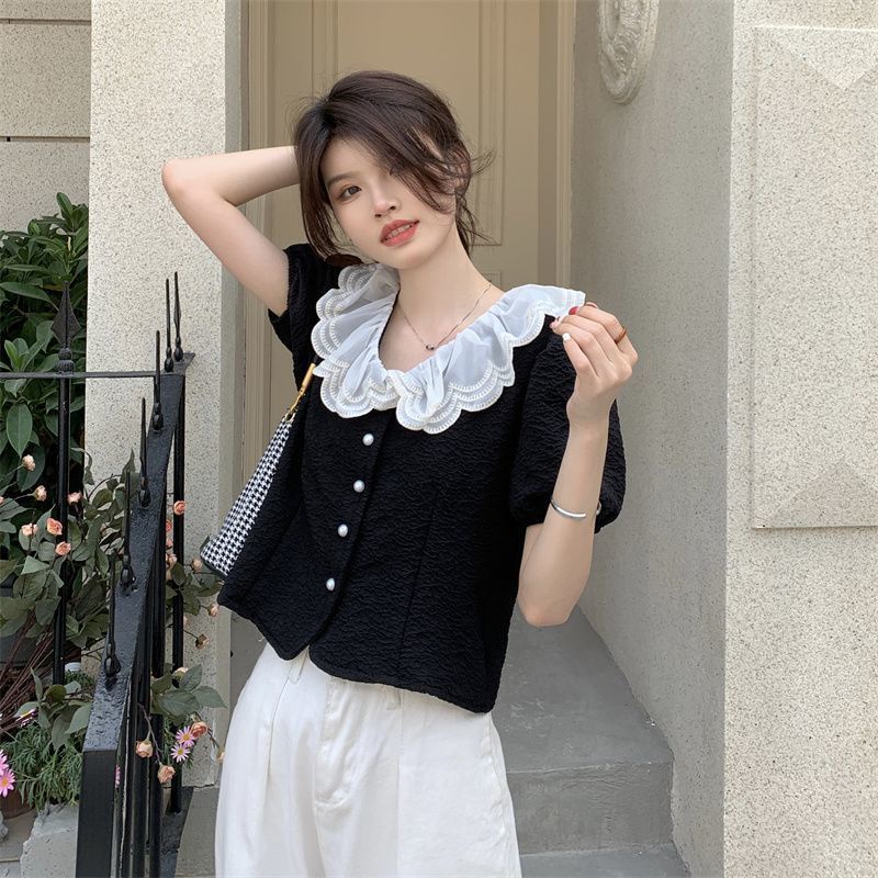 Áo Sơ Mi Cổ Búp Bê Phối Ren Thời Trang Hàn Quốc Cho Nữ  tao bao