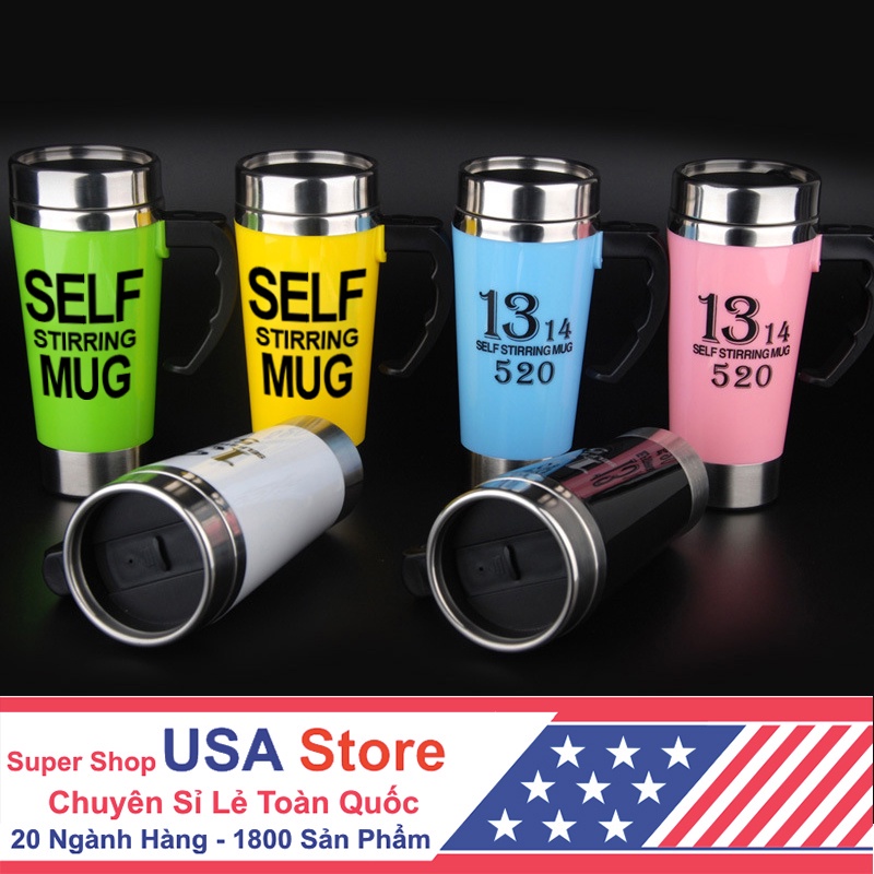 Cốc Ly Tự Khuấy Tự Động Dáng Dài V4 - Tách Uống Cafe Tự Quấy Pha Chế 450Ml (Tặng 2 Pin Aa)