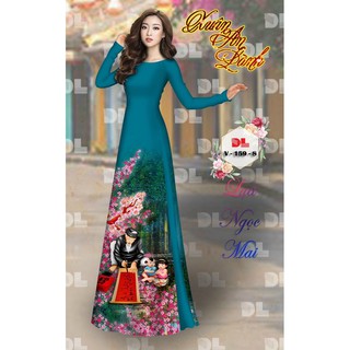 Vải áo dài in hình phong cảnh Tết