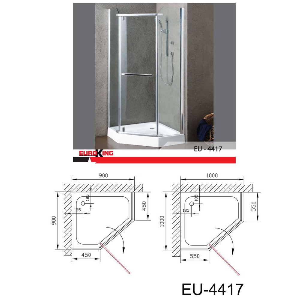 Phòng tắm kính cường lực Euroking EU-4417, nhập khẩu