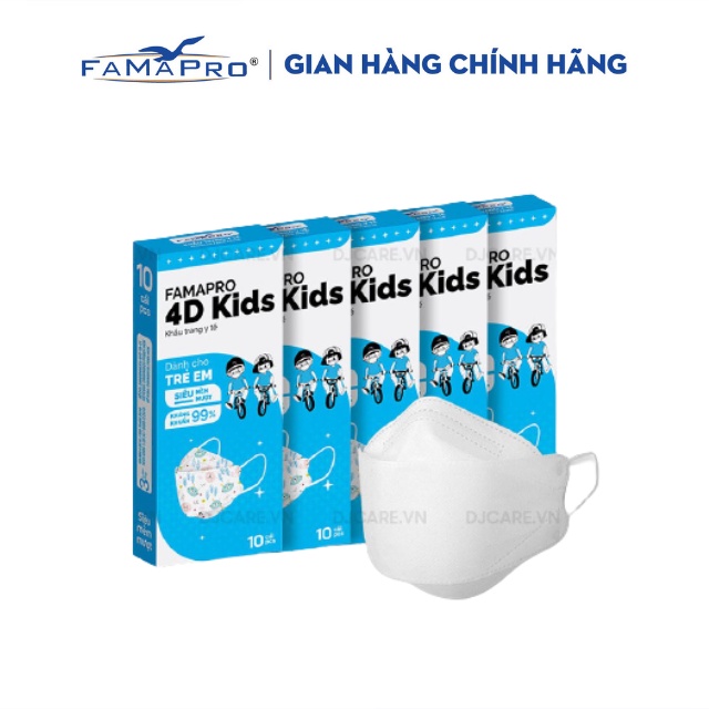 [4D MASK KIDS (KF94)- COMBO 5- HỘP 10 CÁI] Khẩu trang y tế cao cấp trẻ em kháng khuẩn 3 lớp Famapro 4D Kids