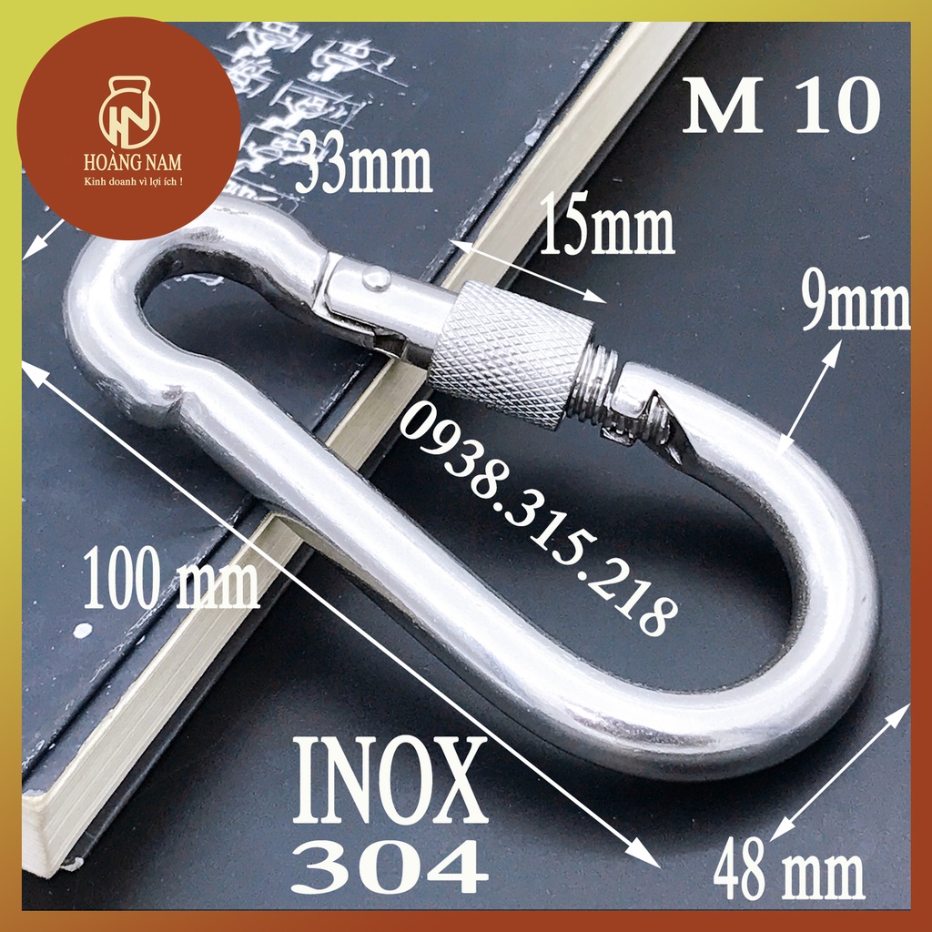 Móc Khóa An Toàn - Móc Khóa Leo Núi M10 INOX 304 Nguyên Bản Loại 9 mm