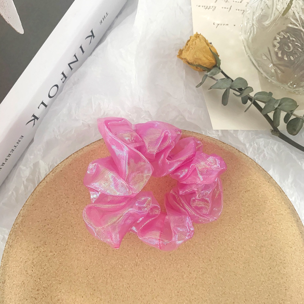 (0482) Scrunchies Chun Buộc Tóc Vải Voan Cứng Ánh Sáng Màu Sắc