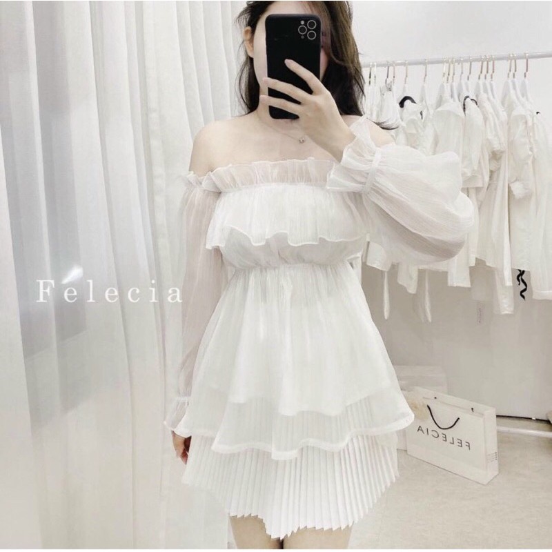 SET ÁO VOAN BẸT VAI CHÂN VÁY DẬP LI