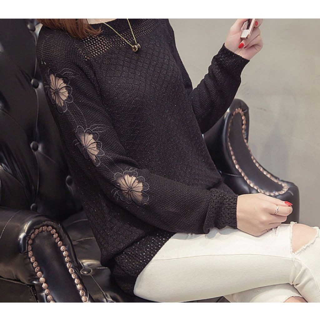 Áo Len Nữ❤️AL03❤️Phiên Bản Áo Len Tay Phối Ren Hoa Xinh Xắn | BigBuy360 - bigbuy360.vn