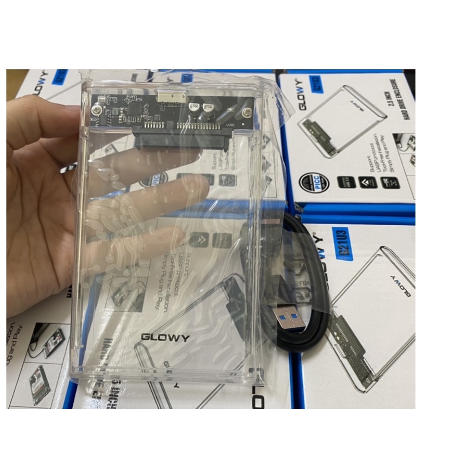 Hdd Box 2.5&quot; Trong Suốt Glowy G21u3 Sata III Usb 3.0 Nắp Trượt Box Ổ Cứng Di Động Chính Hãng