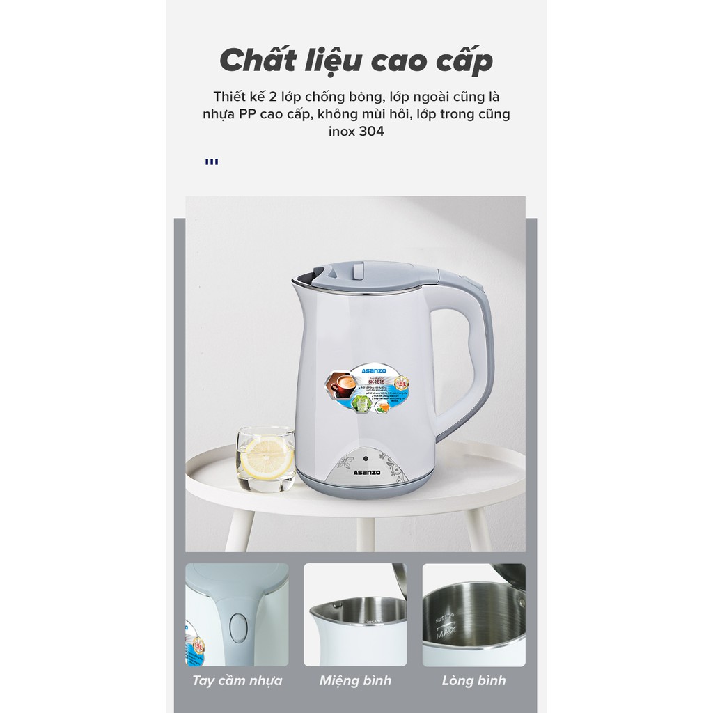 Bình Đun Siêu Tốc Asanzo SK-1815 (1.5L) - Hàng Chính Hãng