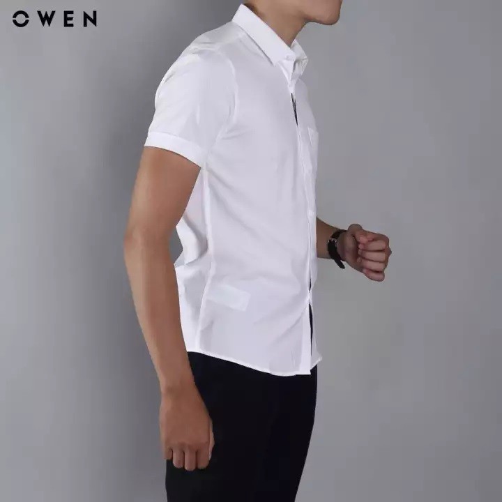 Áo Sơ Mi Trắng Nam Tay Ngắn Owen AR90779N1 Chất Lliệu Nano Kiểu Dáng Regular Fit Có Túi Ngực | BigBuy360 - bigbuy360.vn