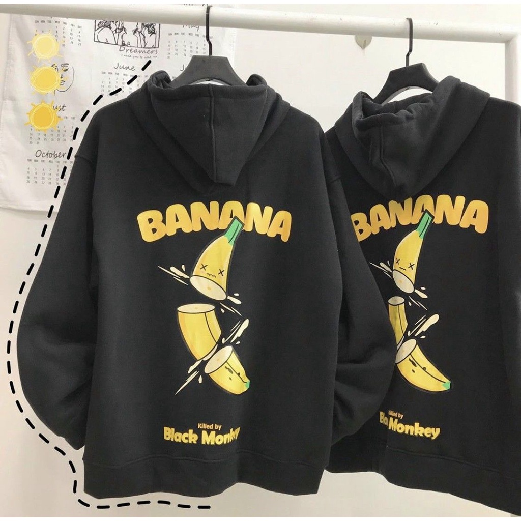 Áo khoác có khoá thu đông cao cấp hình chuối BANANA Black Monkey cực dễ thương, chất vải dày mịn, thời trang thu đông