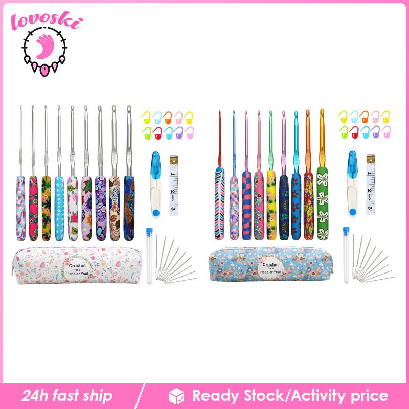 [Lovoski] Bộ 31 Dụng Cụ Đan Móc Len + Hộp Đựng 9 Kích Cỡ Cho Người Mới Bắt Đầu