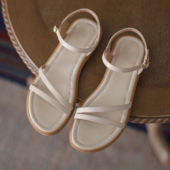 free ship Sandal 2 quai mảnh chữ v đế 2cm- dep quai hậu( da mờ)