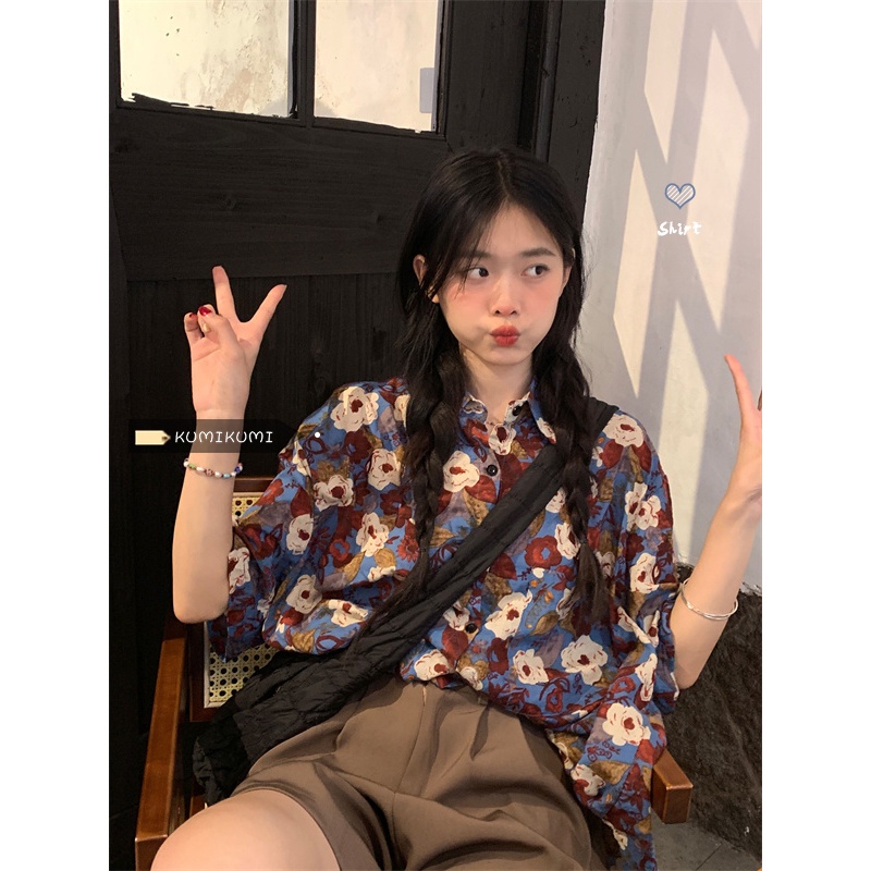 【ZHELIHANGFEI】Áo Sơ Mi Tay Ngắn Dáng Rộng Họa Tiết In Hoa Cao Cấp Thời Trang