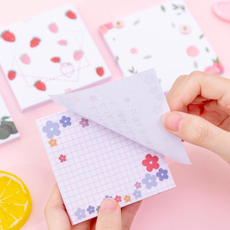 Giấy note, giấy ghi chú hình vuông 8cm x 8cm, họa tiết hoa, trái cây