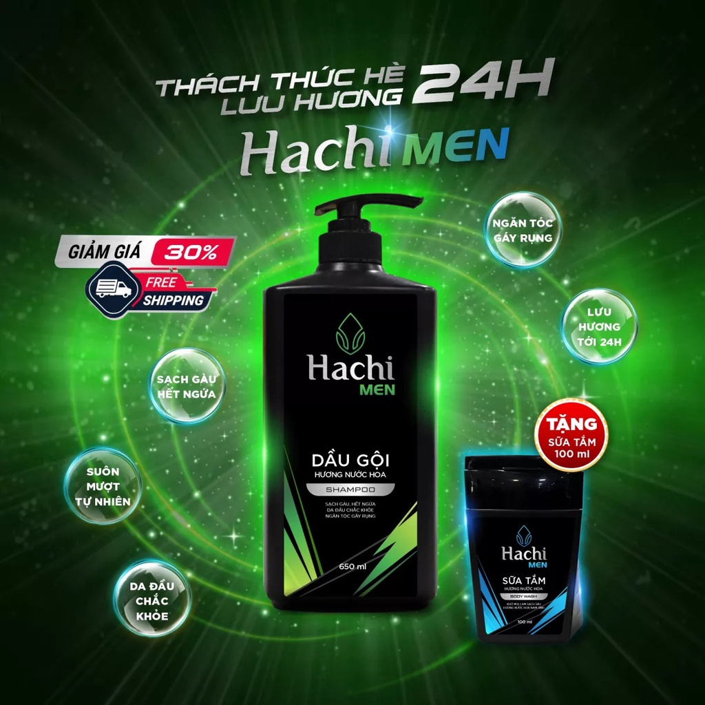 Dầu gội đầu nam Hachi Men hương nước hoa 650ml sạch gàu hết ngứa da đầu chắc khỏe ngăn gãy rụng