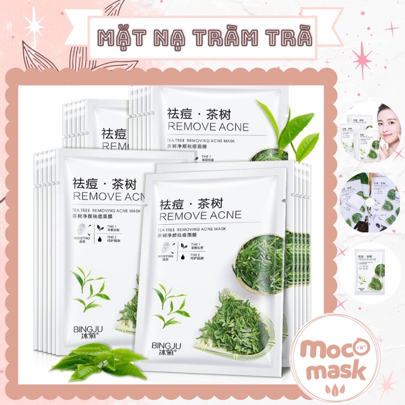 Mặt nạ tràm trà bingju giảm mụn mờ thâm Teatree Removing Acne Mask mặt nạ trà xanh