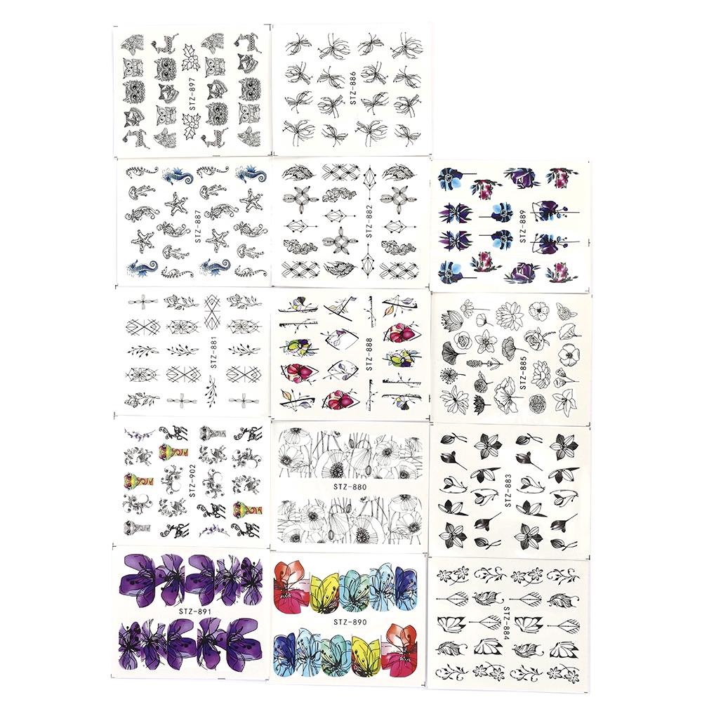 [Hàng mới về] Bộ 14 tấm hình dán họa tiết hoa bướm 3D đa dạng trang trí móng tay nghệ thuật