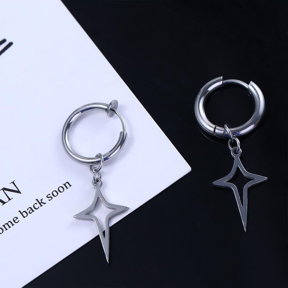 Bông Tai Dạng Vòng Hình Thánh Giá / Ngôi Sao Bằng Thép Không Gỉ Đơn Giản Thời Trang Cho Nam Và Nữ