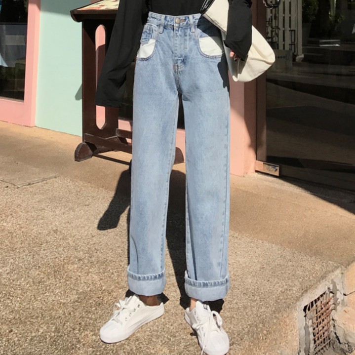 Quần jeans nữ ống rộng phong cách Hàn Quốc cá tính | BigBuy360 - bigbuy360.vn