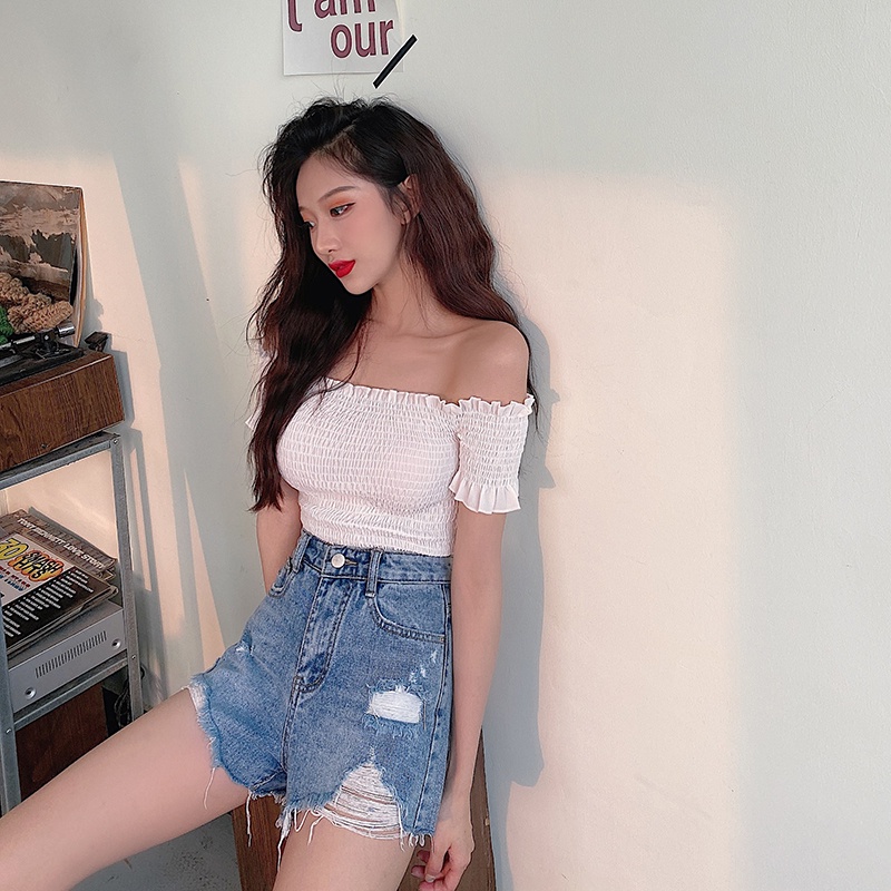 DUNEA Quần Short Denim Lưng Cao Thời Trang Cá Tính Cho Nữ