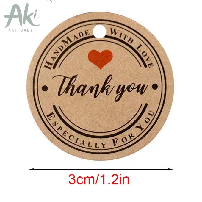 Akibaby- 100 Tag cảm ơn thank you treo hình chữ nhật giấy da bò kraft xinh xắn tặng 20m dây đay dây gai handmade