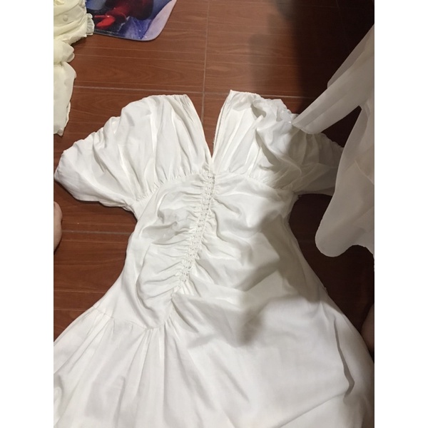 Váy tay bồng nhún eo ảnh thật trải sàn