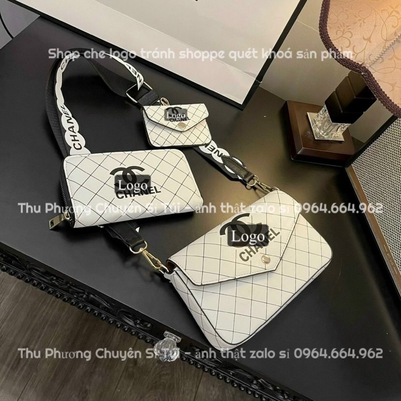 Sét C.N kẻ ô chéo 3 món hàng loại 1, kèm dây đeo chéo bản to (hàng chuẩn ảnh)