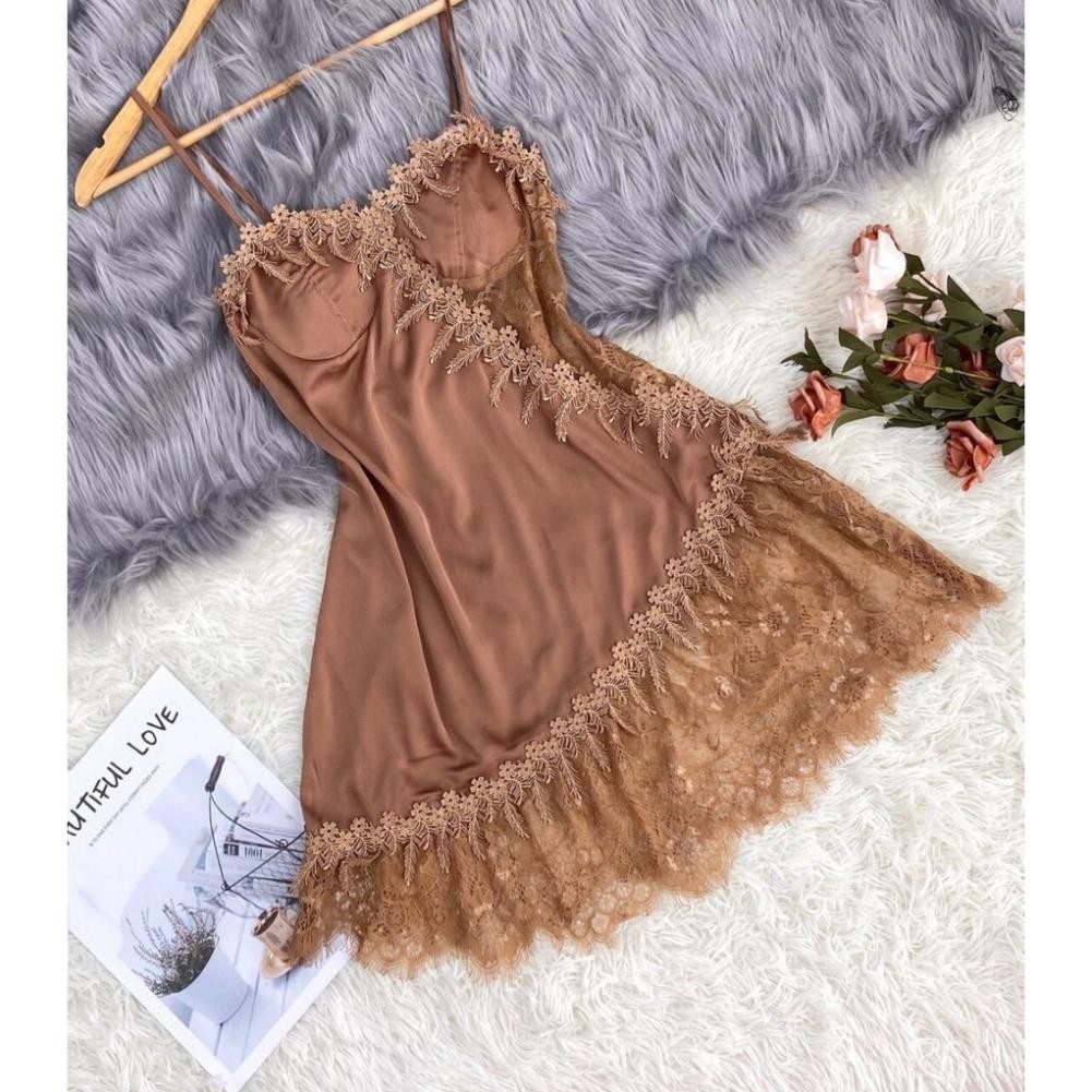 Váy Ngủ 2 Dây Chất Lụa Phối Ren Cao Cấp - Đầm Ngủ Sexy Có Kèm Quần + Mút Ngực Gợi Cảm Quyến Rủ | Hân Fashion | BigBuy360 - bigbuy360.vn