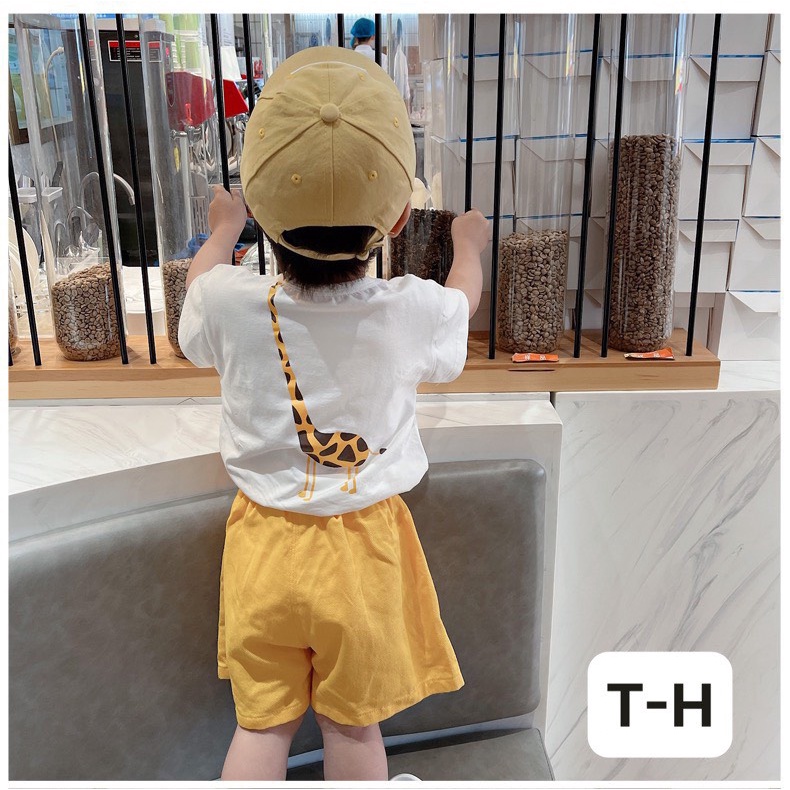 Bộ quần áo hè cho bé trai, Bộ cotton cộc tay họa tiết hươu cao cổ cho bé từ 7 đến 18 kg