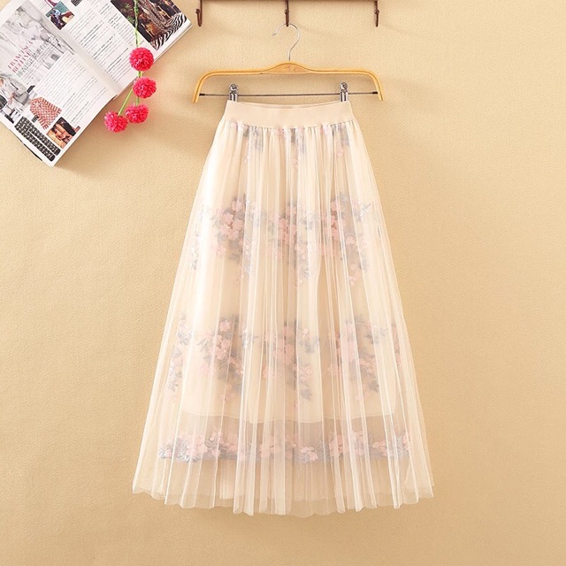 Chân váy maxi voan lưới thêu hoa sang chảnh loại 1 (sẵn hàng) | BigBuy360 - bigbuy360.vn