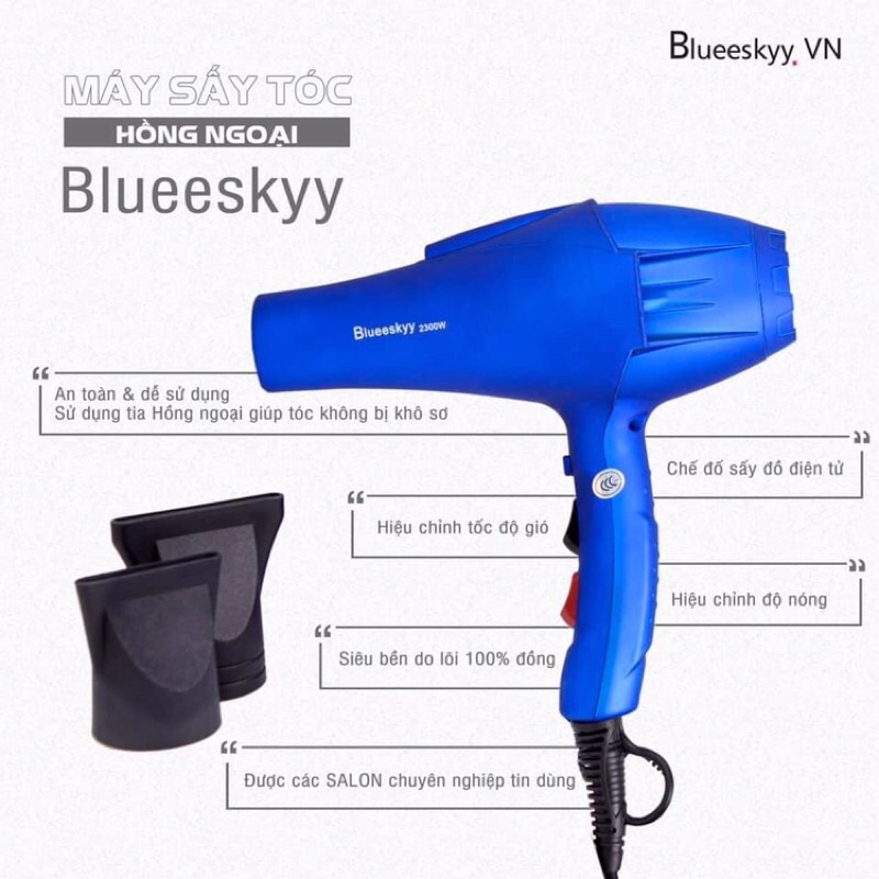 Máy sấy tóc cao cấp Blueeskyy chuẩn salon, bền đẹp , gió mạnh , công suất 2300w lõi đồng 100%