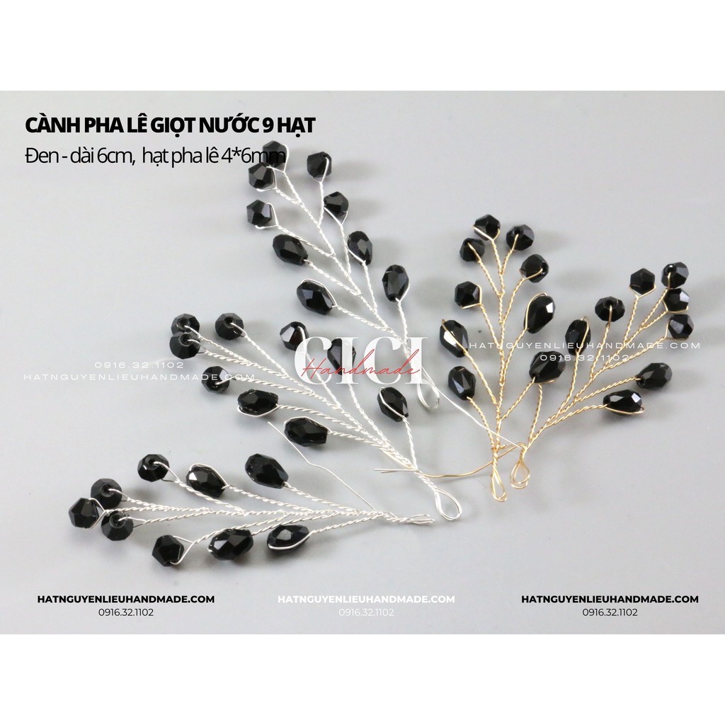 Cành pha lê giọt nước 9 hạt Cici Handmade nguyên liệu DIY hạt đính kết, hạt pha lê hạt cườm đính kết