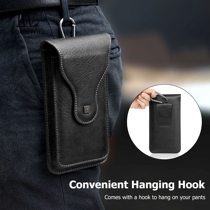 Túi đựng điện thoại LOUISWILL bằng da PU 2 ngăn gắn thắt lưng cho nam 6.5 inch