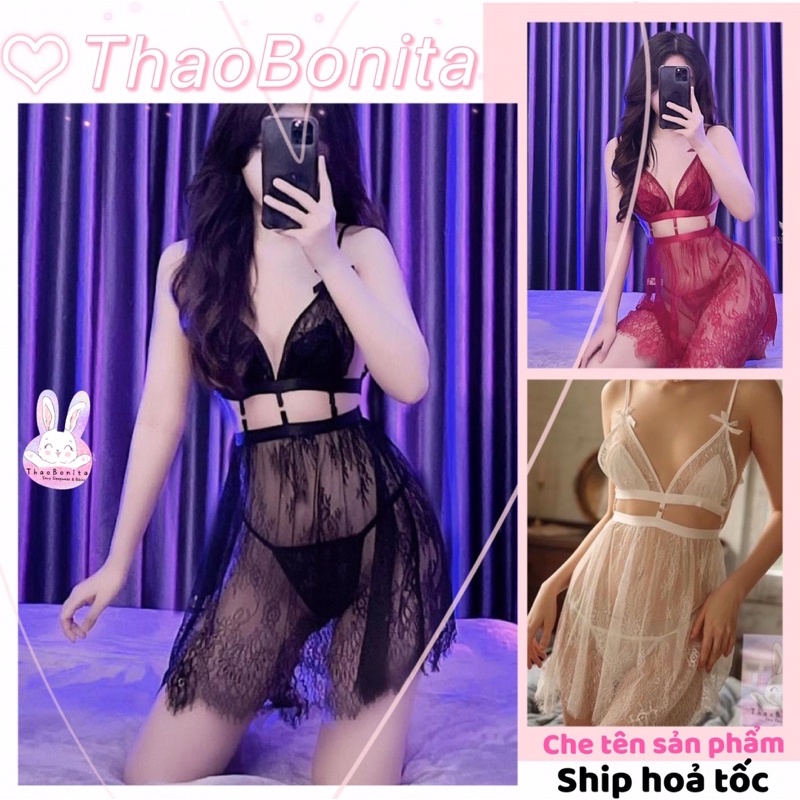 Đầm Ngủ Ren Cao Cấp 2 Dây Nơ. SHIP HỎA TỐC TPHCM. Đồ Ngủ Cosplay Sexy. ThaoBonita T230