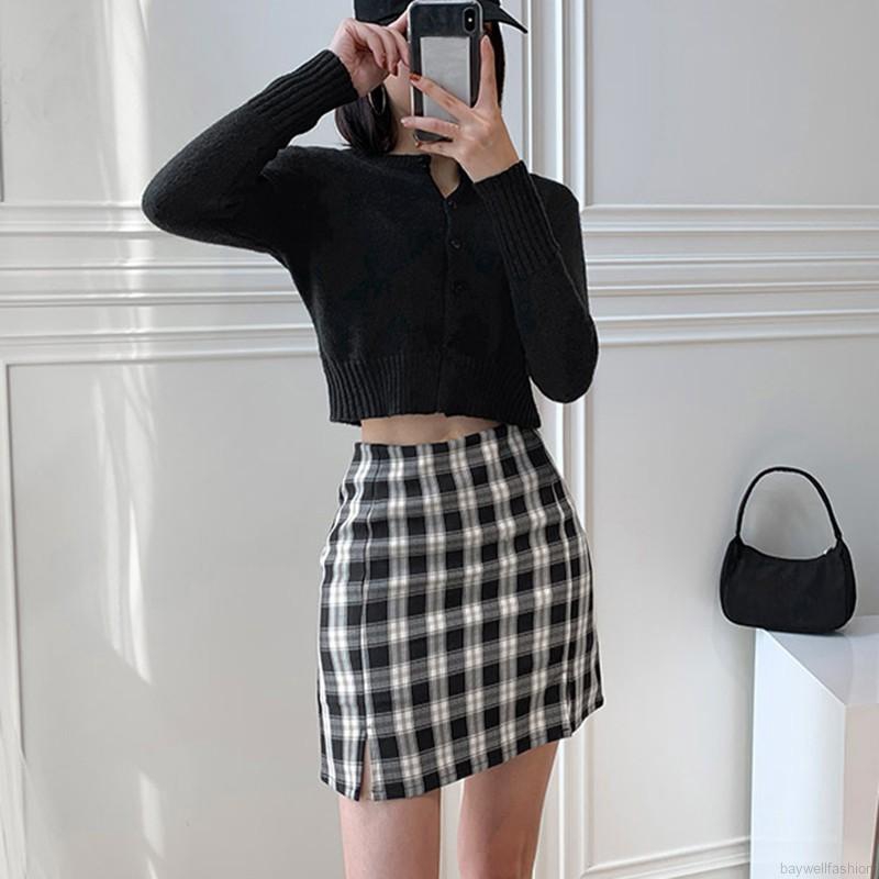 [Baywellfashion]Fashion New Stitching Color Lattice High Waist Skirt | BigBuy360 - bigbuy360.vn