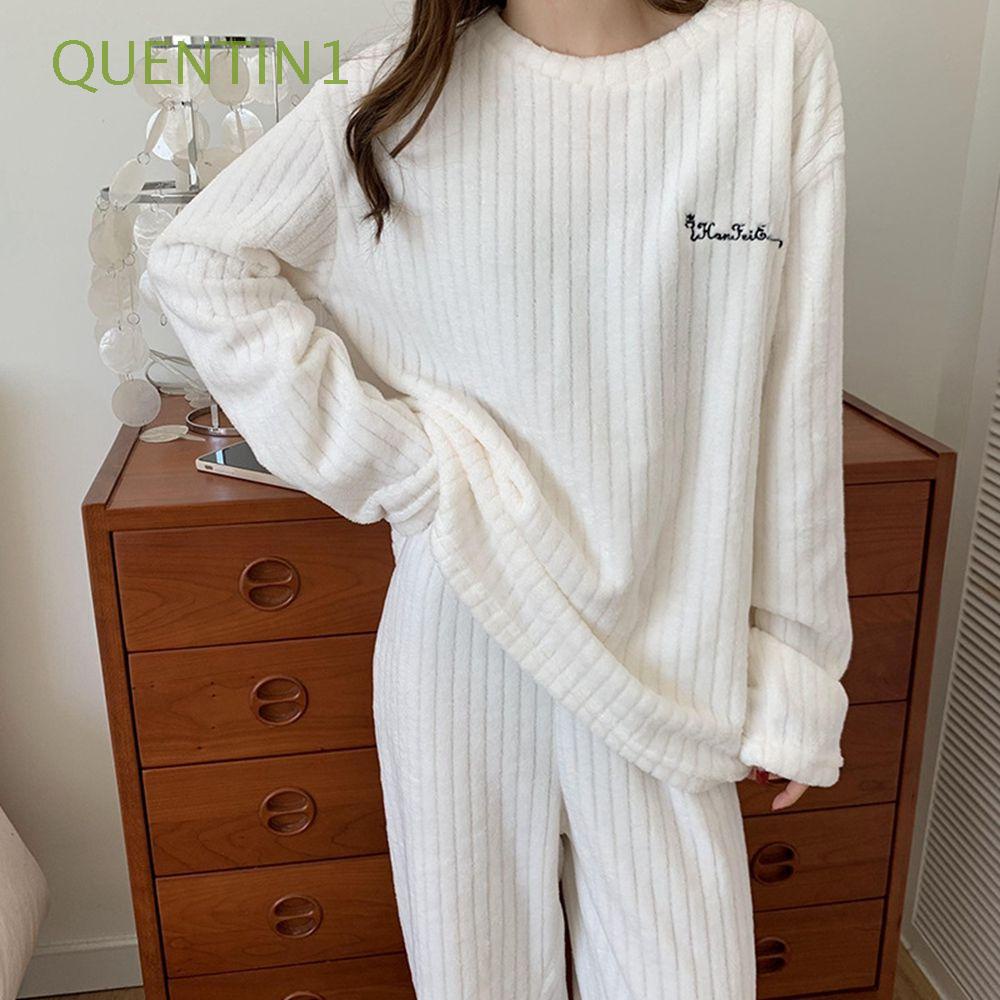 Bộ Đồ Ngủ Hai Món Bằng Vải Flannel Dày Dặn Thoải Mái In Họa Tiết Hoạt Hình Và Kẻ Sọc Dễ Thương Thời Trang Thu Đông Cho Nữ
