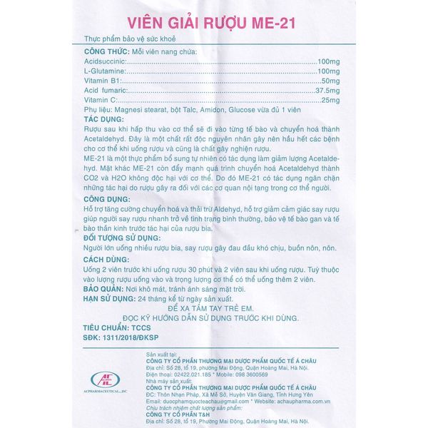 Viên Giải Rượu Me-21 - Hộp 4 Viên