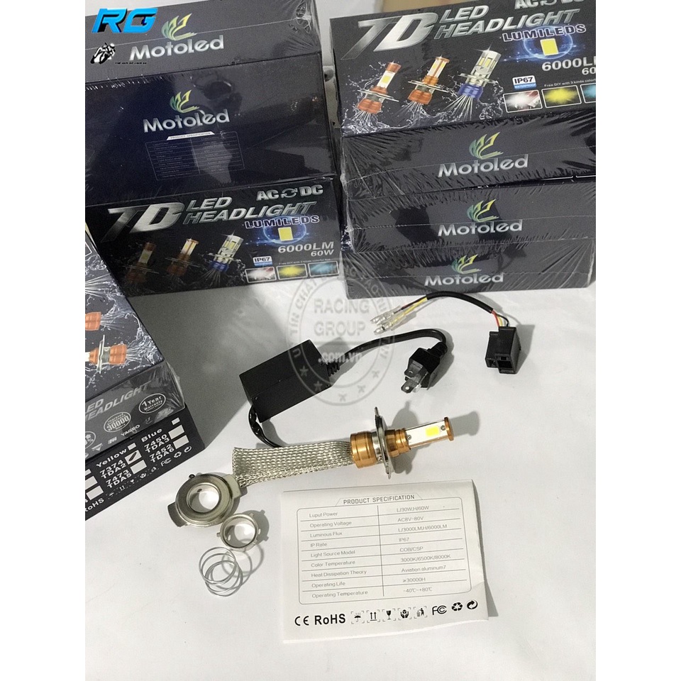 Đèn Pha Led Xe Máy Siêu Sáng H/60W L/30W Motoled Chống Nước IP67 5 Râu Tản Nhiệt Đủ Chân 2in1 T19 H4