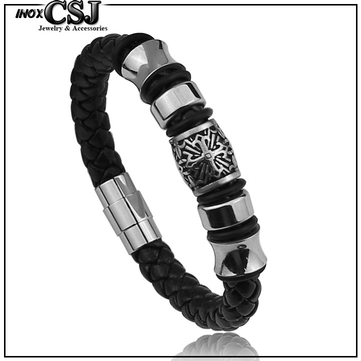 vòng tay dây da cao  cấp khóa inox vip không đen hình VIKING siêu đẹp - chuẩn thời trang - 03 mẫu