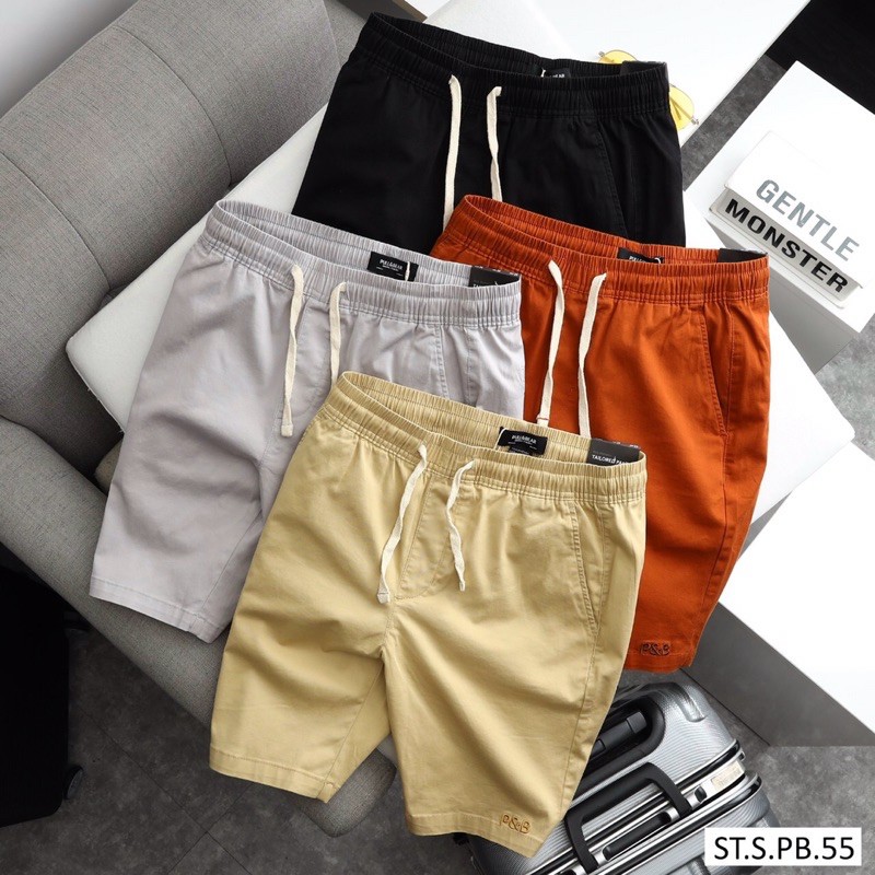 Quần short kaki nam lưng chun dây rút
