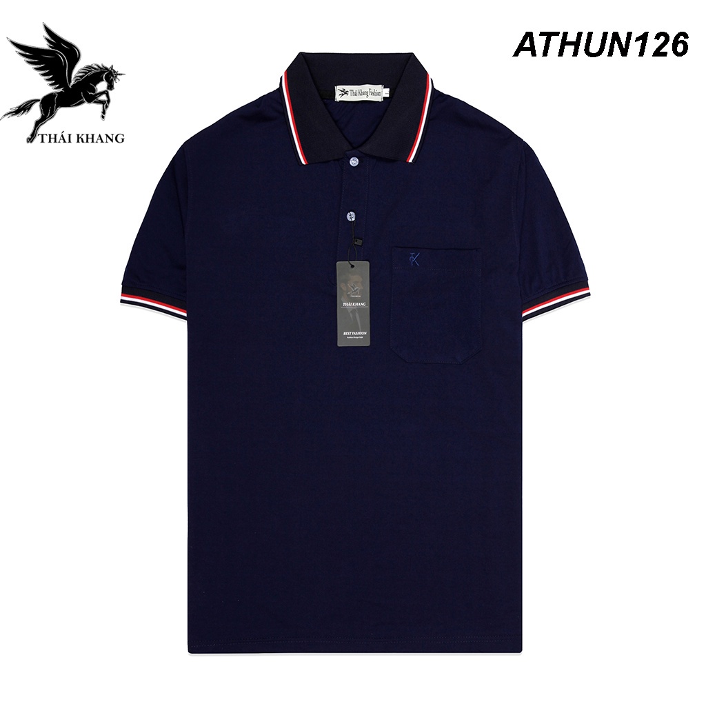 Áo thun polo nam trung niên ngắn tay có cổ có túi coton loại áo thun trung niên form rộng sọc cổ ATHUN12 Đẹp