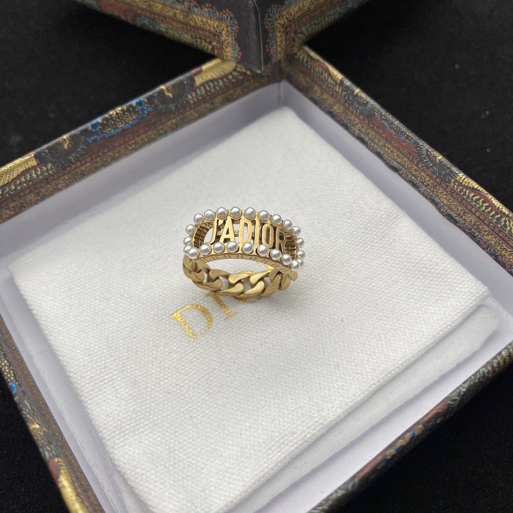 Nhẫn Thời Trang In Chữ Dior Đính Ngọc Trai Giả Thanh Lịch Thời Trang